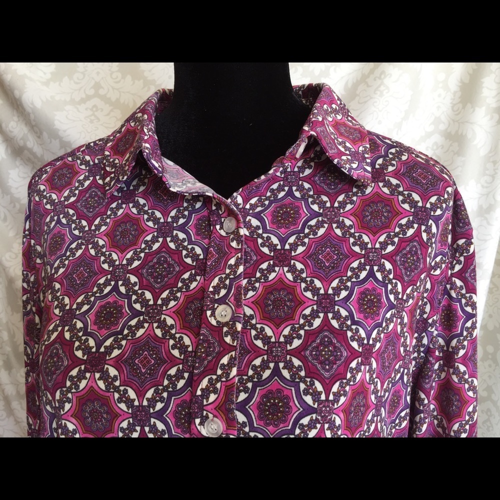 TravelSmith print top L NWOT